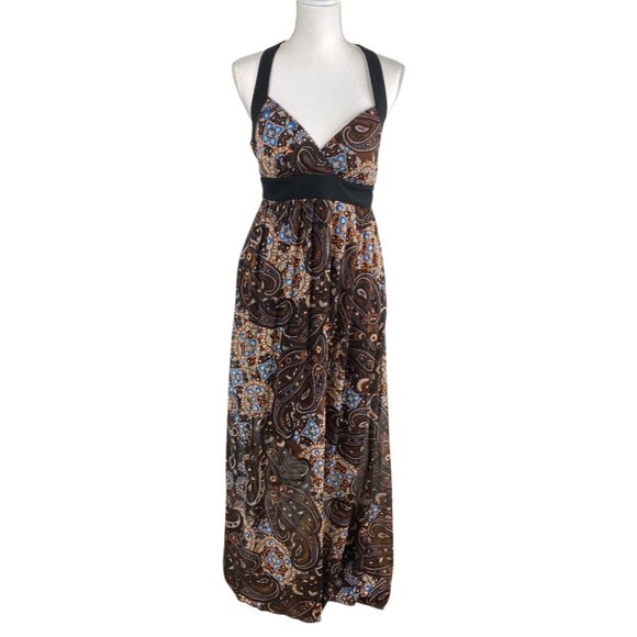 Bisou Bisou Dresses & Skirts - Bisou Bisou Michelle Bohbot Dress Babydoll Halter Maxi Brown Sz 8 Resort Boho